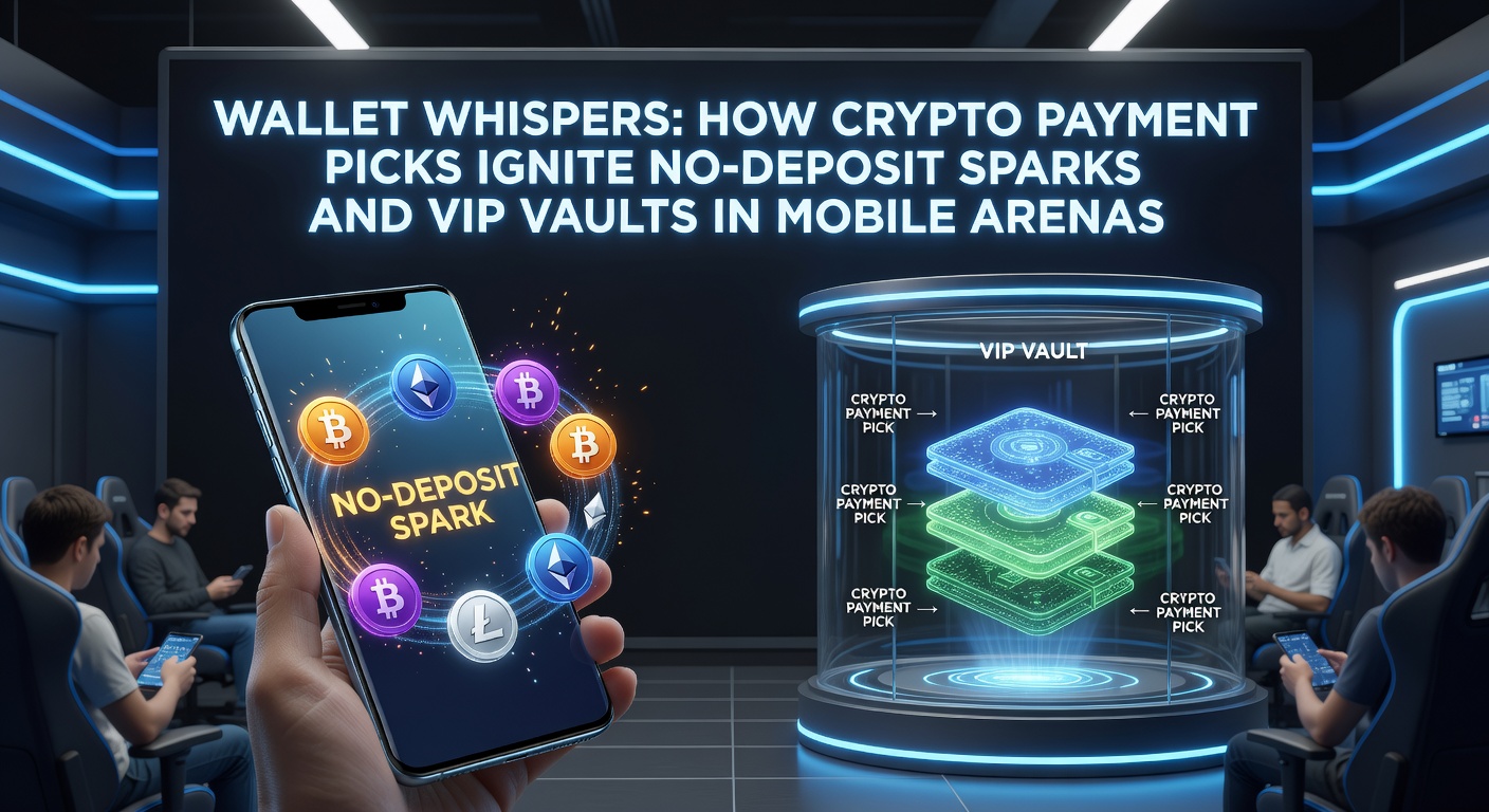 Detaillierte Darstellung eines VIP-Vaults in einem mobilen Krypto-Casino, umgeben von Wallet-Icons und No-Deposit-Symbolen